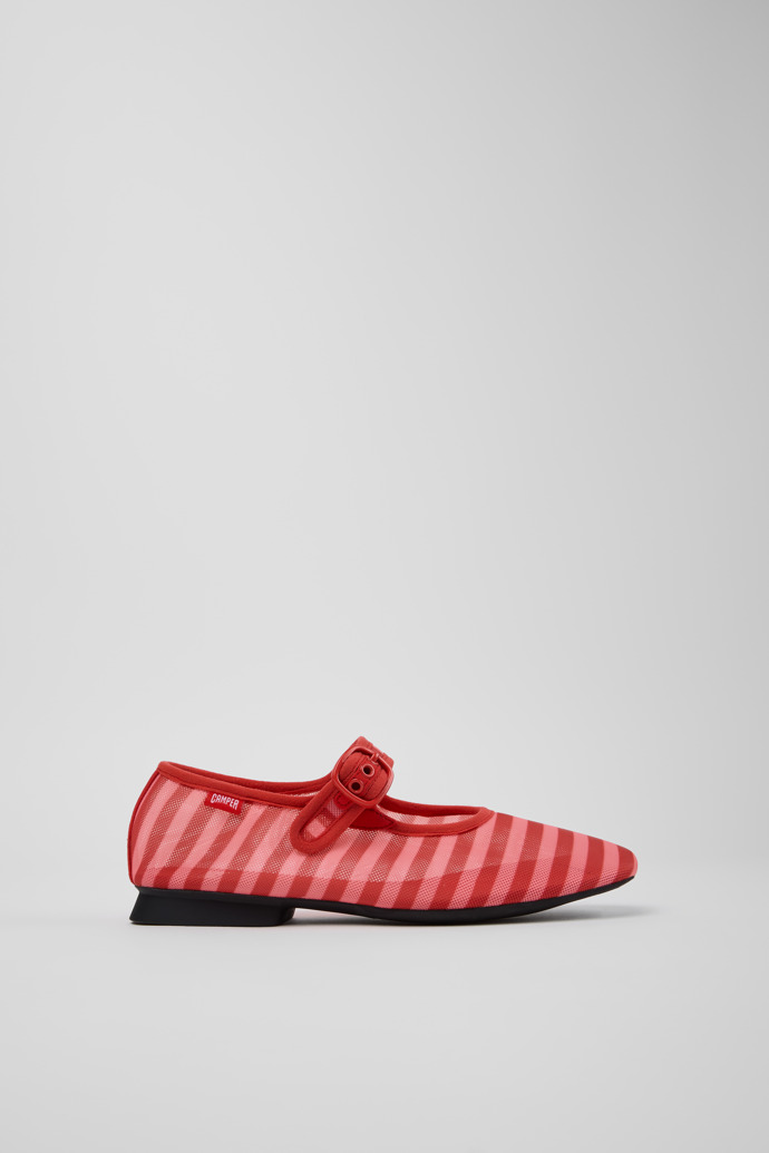Side view of Casi Myra Red Textile Ballerinas for Women.