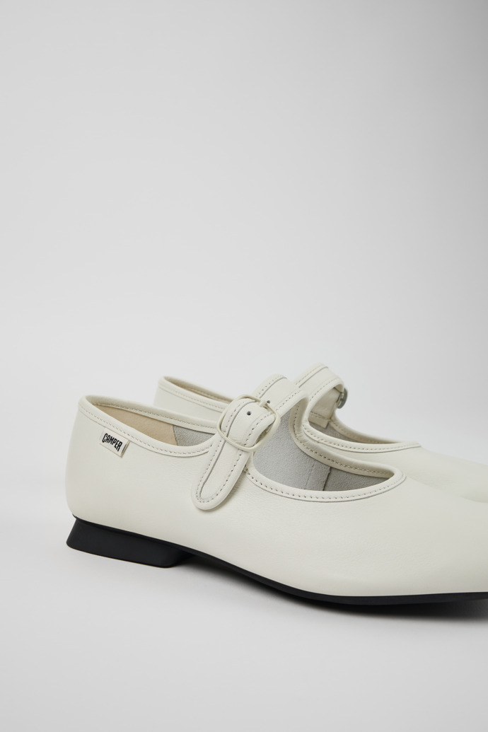 Close-up view of Casi Myra White Leather Mary Jane for Women