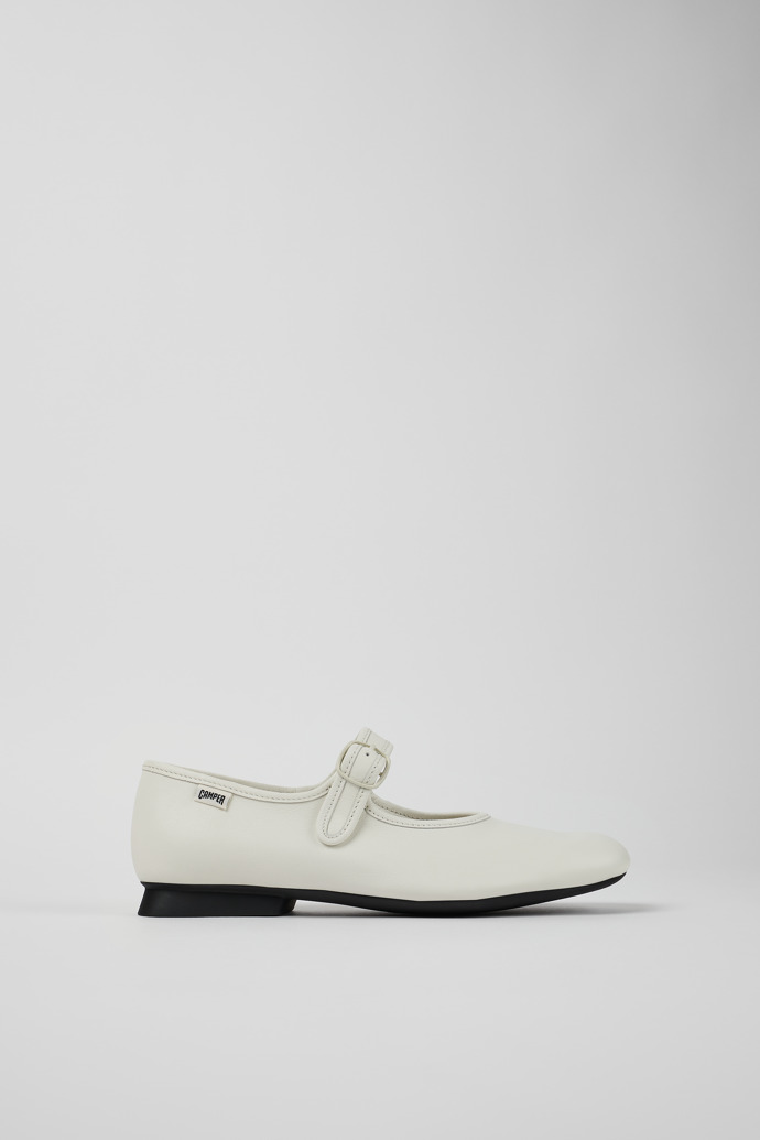Image of Side view of Casi Myra White Leather Mary Jane for Women