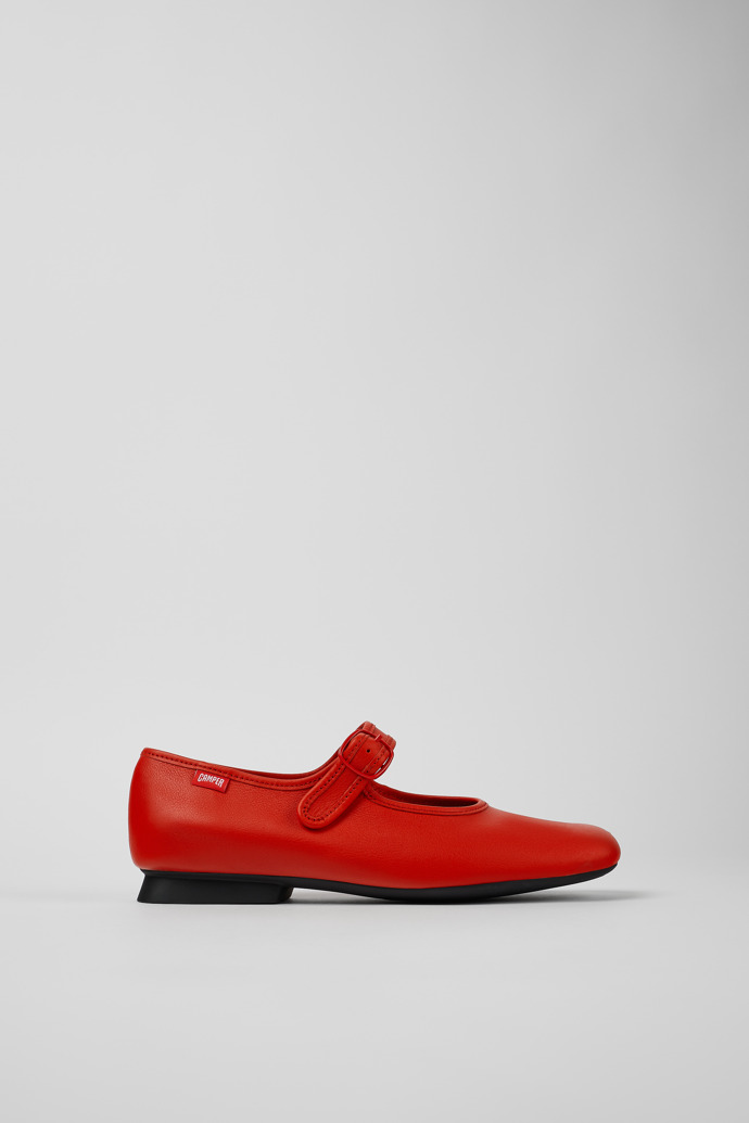 Image of Side view of Casi Myra Red Leather Mary Jane for Women