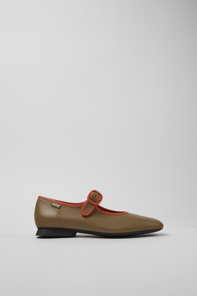 Side view of Twins Brown leather ballerinas for women
