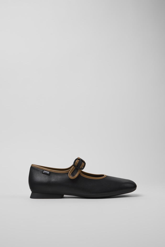 Side view of Twins Black leather ballerinas for women
