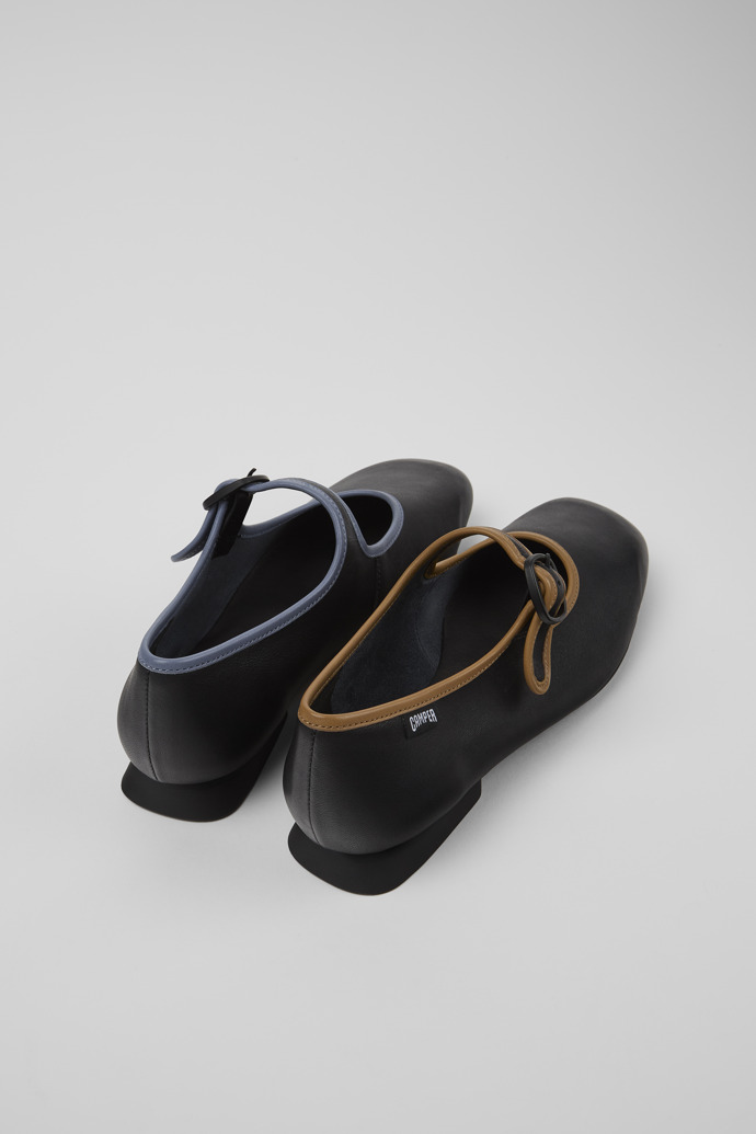 Back view of Twins Black leather ballerinas for women