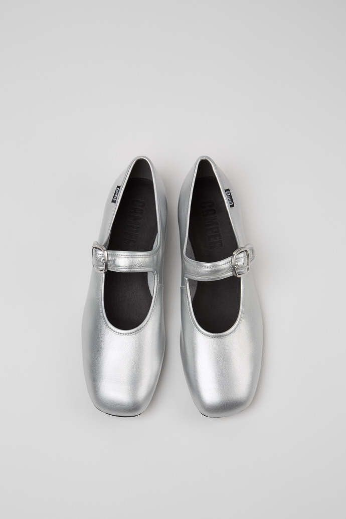 Overhead view of Casi Myra Silver Leather Shoes for Women.