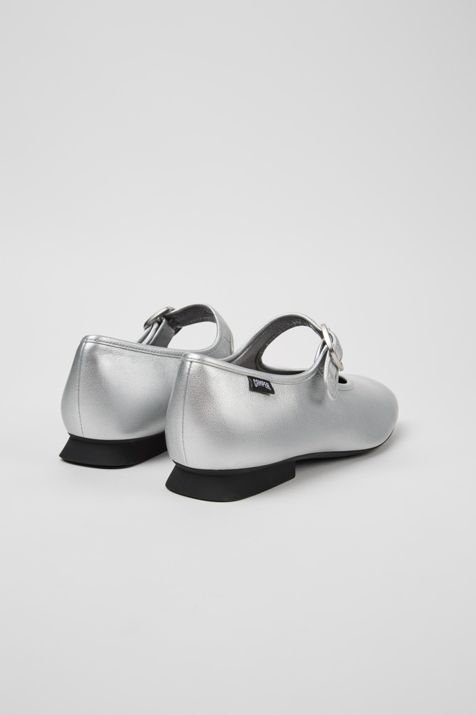 Back view of Casi Myra Silver Leather Shoes for Women.