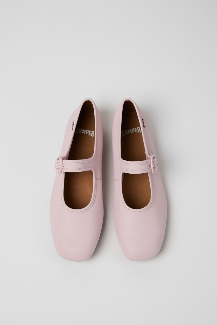 Overhead view of Casi Myra Pink Leather Ballerinas for Women.