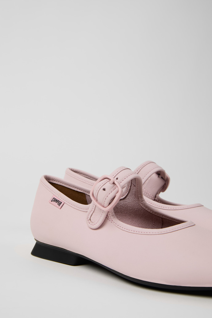 Close-up view of Casi Myra Pink Leather Ballerinas for Women.