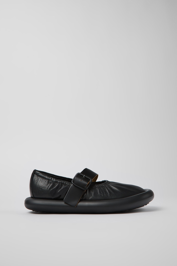 Image of Side view of Aqua Black Leather Ballerina for Women
