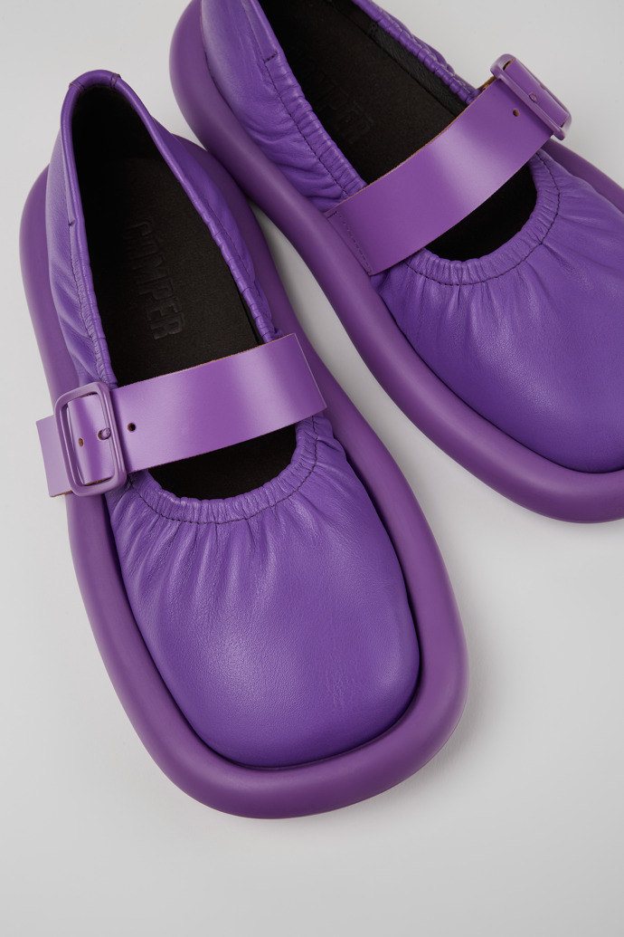Close-up view of Aqua Purple Leather Ballerina for Women