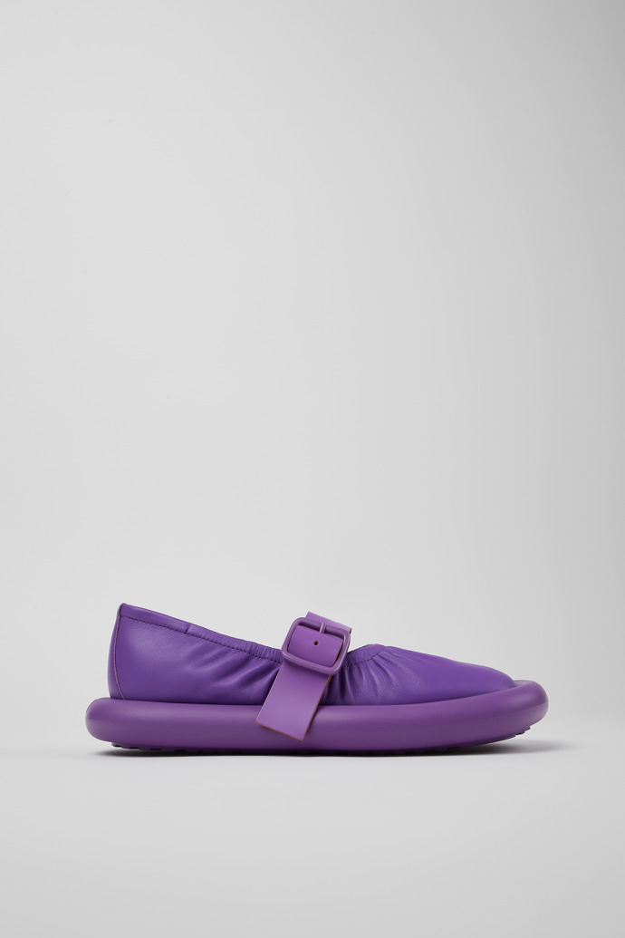 Image of Side view of Aqua Purple Leather Ballerina for Women
