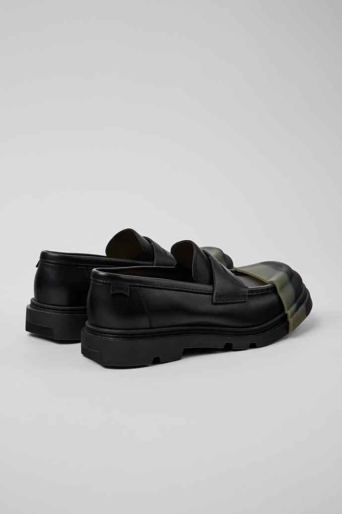 Back view of Junction Black Leather Moccasins for Women.