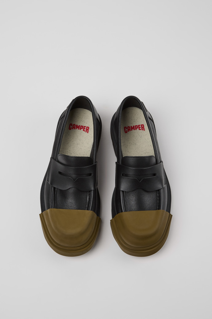 Overhead view of Junction Black Leather Moccasins for Women.