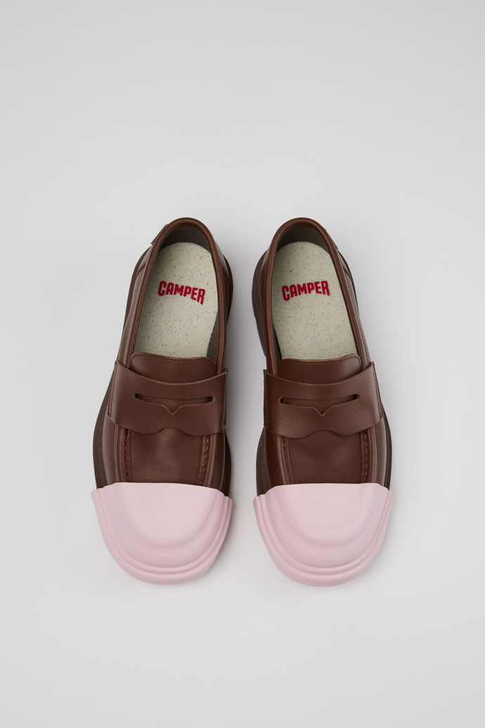 Overhead view of Junction Brown Leather Moccasins for Women.