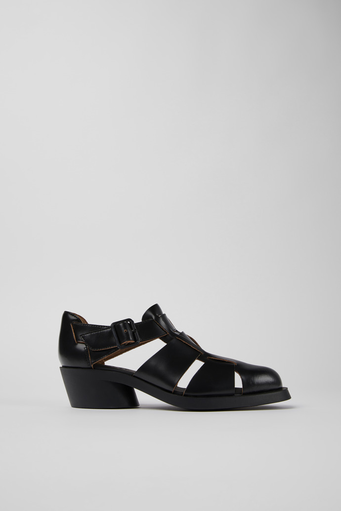 Image of Side view of Bonnie Black Leather Sandal for Women