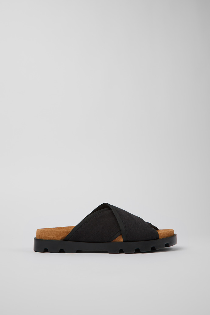 Image of Side view of Brutus Sandal Black Textile Cross-strap Sandal for Women
