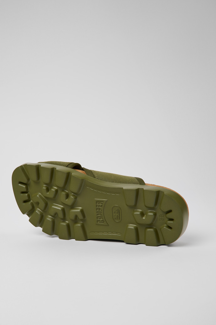 The soles of Brutus Sandal Green Textile Cross-strap Sandal for Women