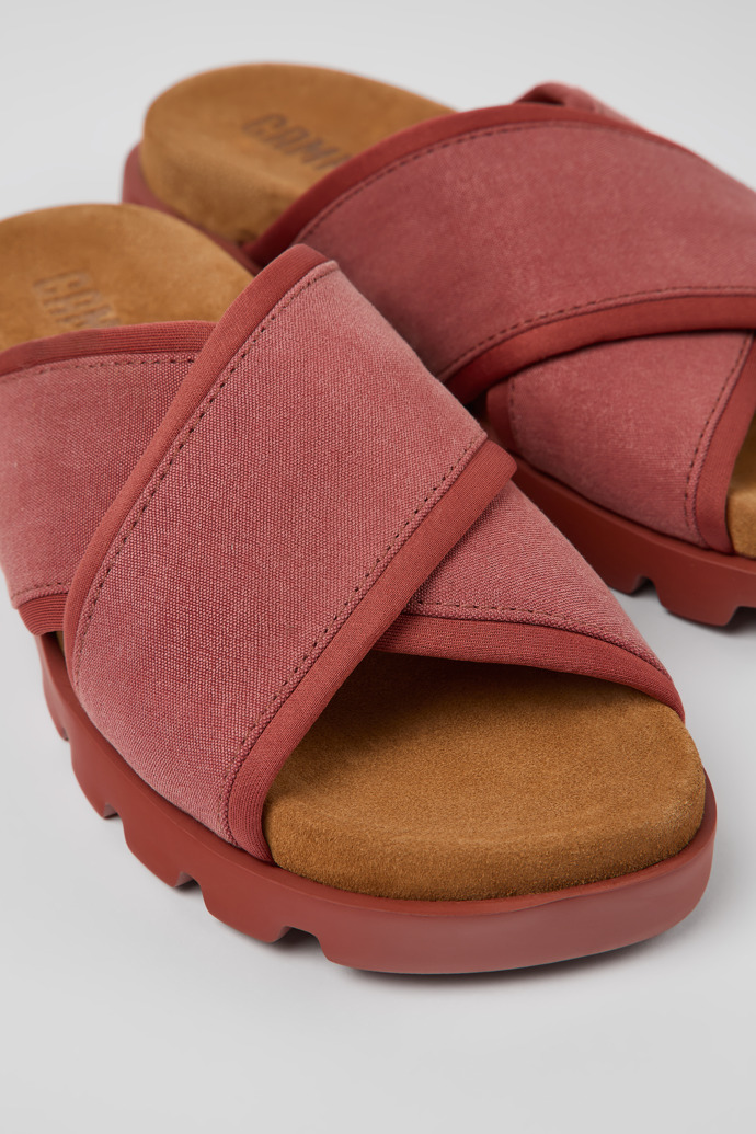Close-up view of Brutus Sandal Red Textile Cross-strap Sandal for Women