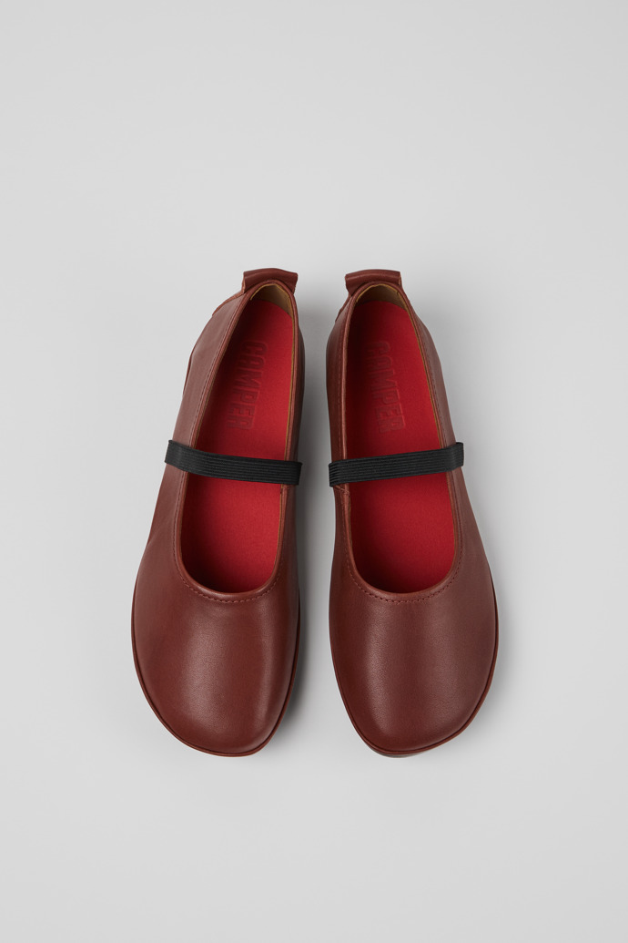 Overhead view of Right Red Leather Women's Shoes.