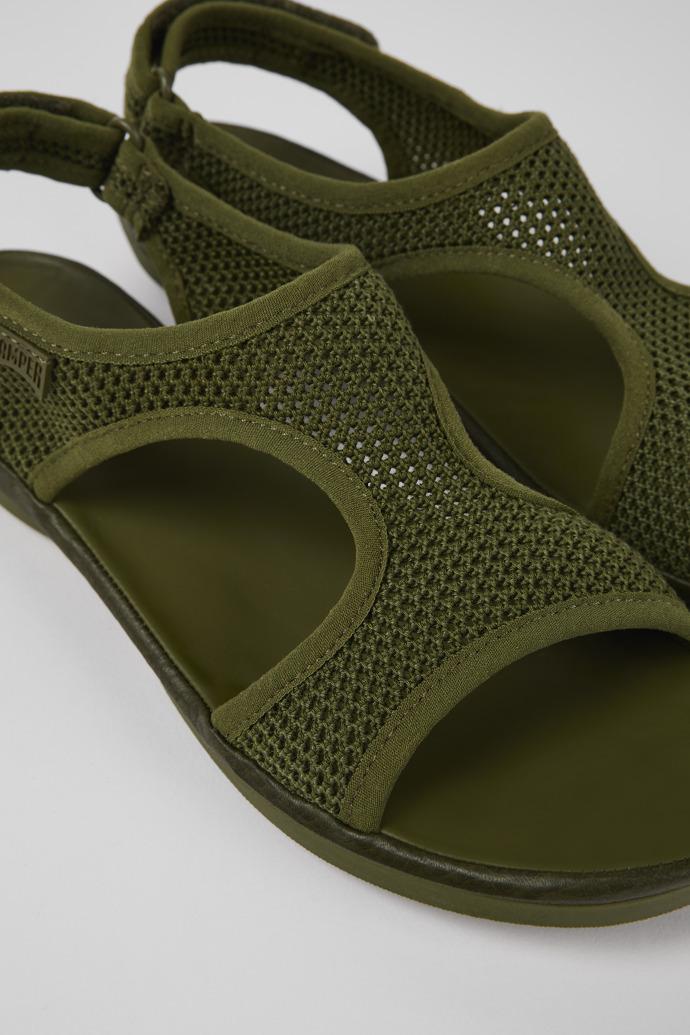 Close-up view of Right Green Textile/Leather Sandal for Women