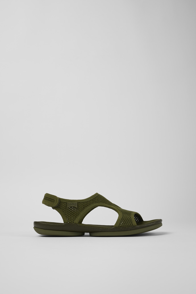 Side view of Right Green Textile/Leather Sandal for Women