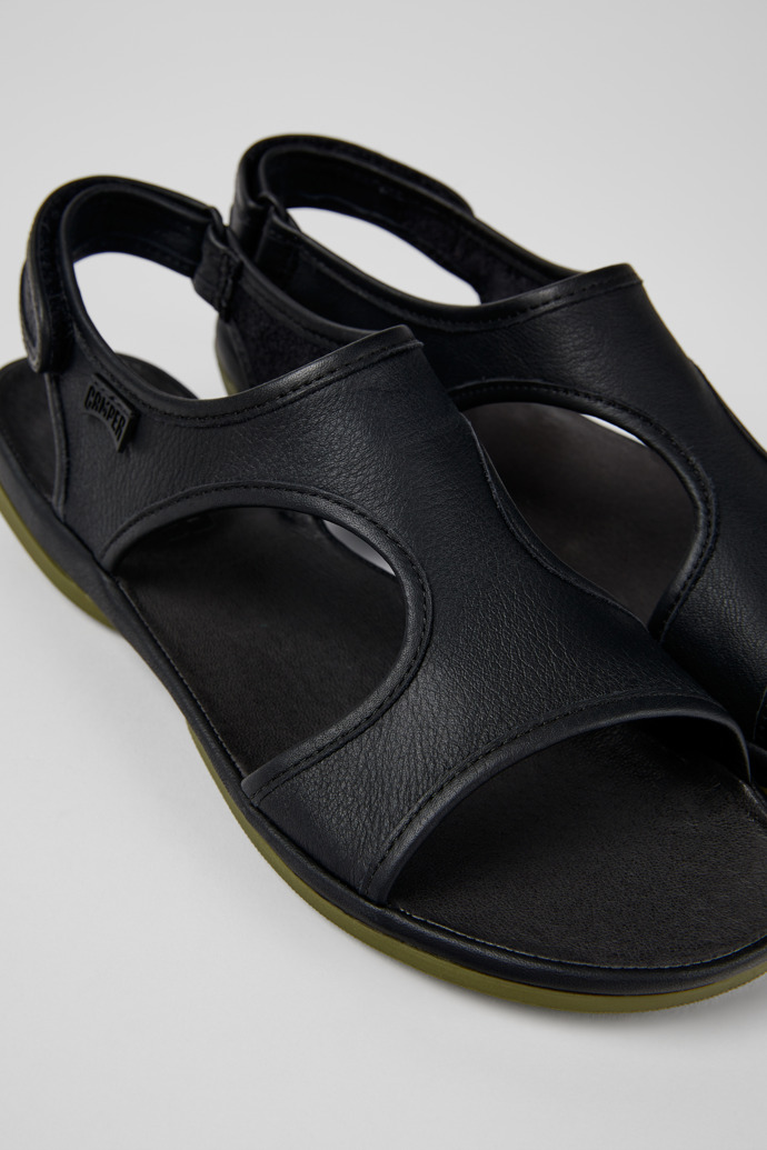Close-up view of Right Black Leather Sandal for Women