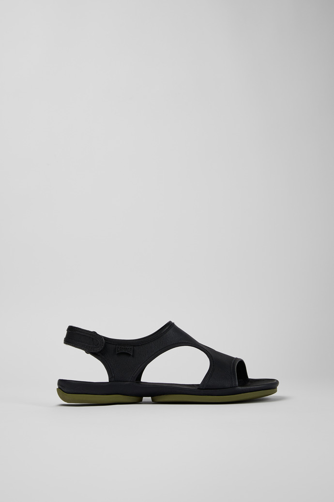 Side view of Right Black Leather Sandal for Women
