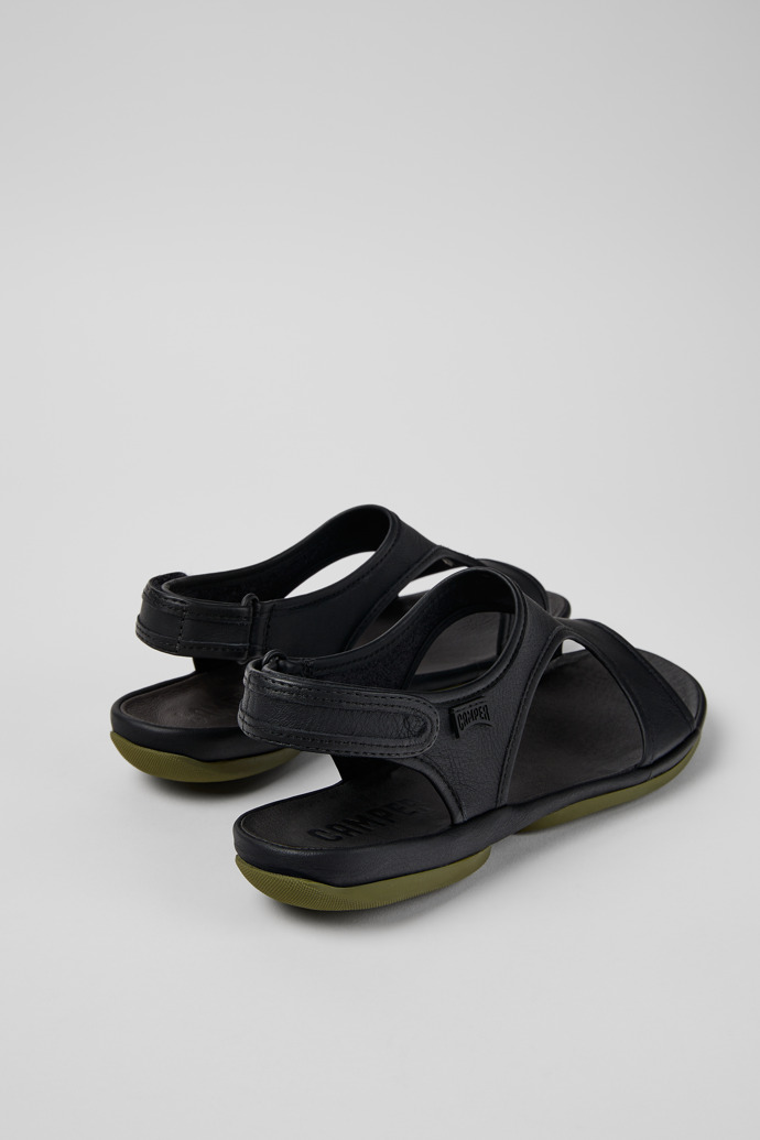 Back view of Right Black Leather Sandal for Women