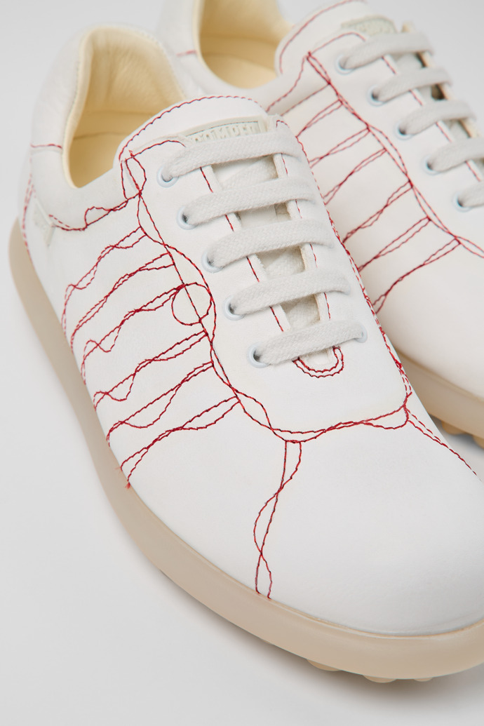 Close-up view of Twins White Leather Shoe for Women