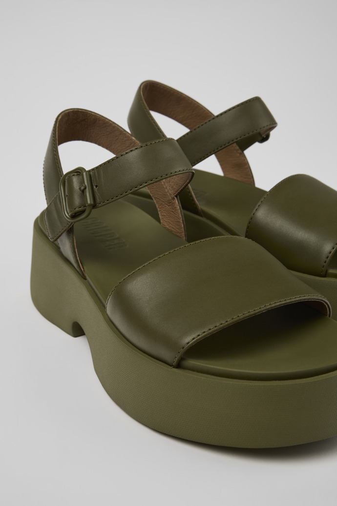 Close-up view of Tasha Green Leather Sandal for Women