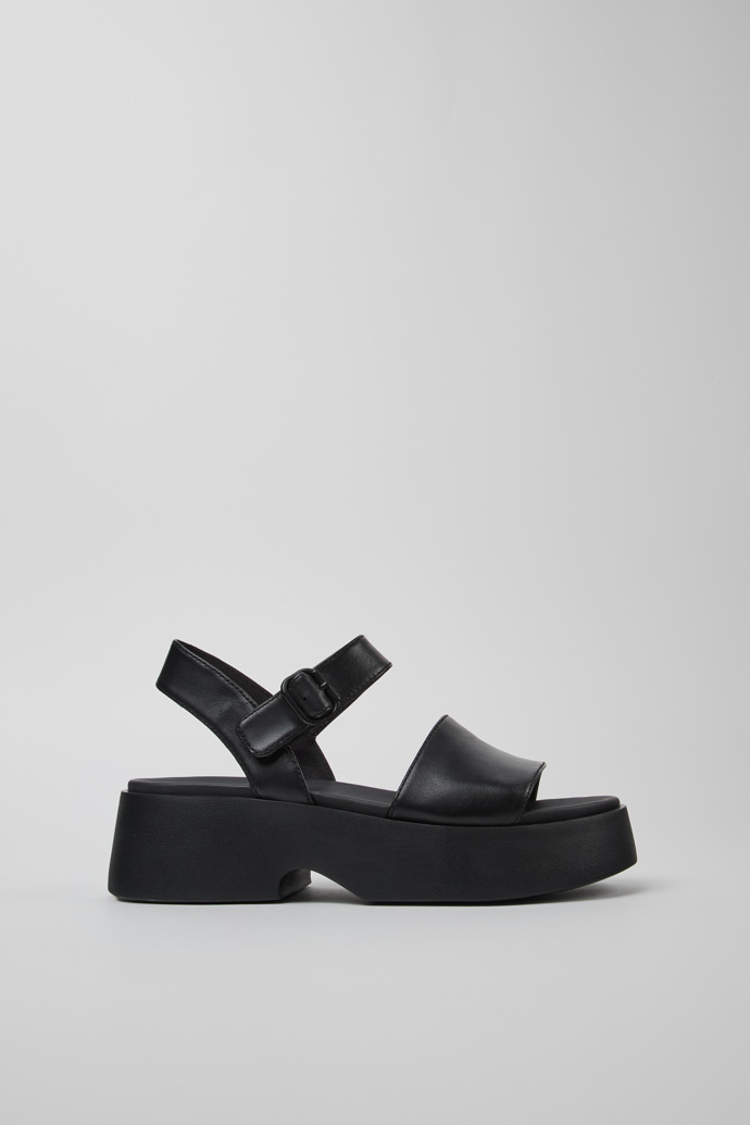 Side view of Tasha Black Leather Sandals for Women.