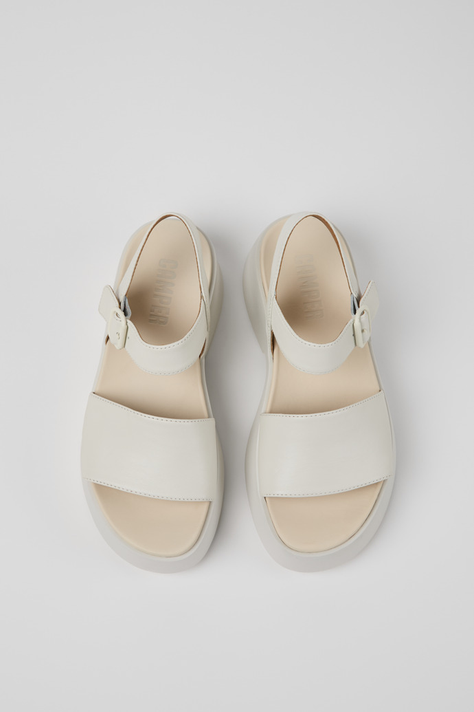 Overhead view of Tasha White Leather Sandals for Women.