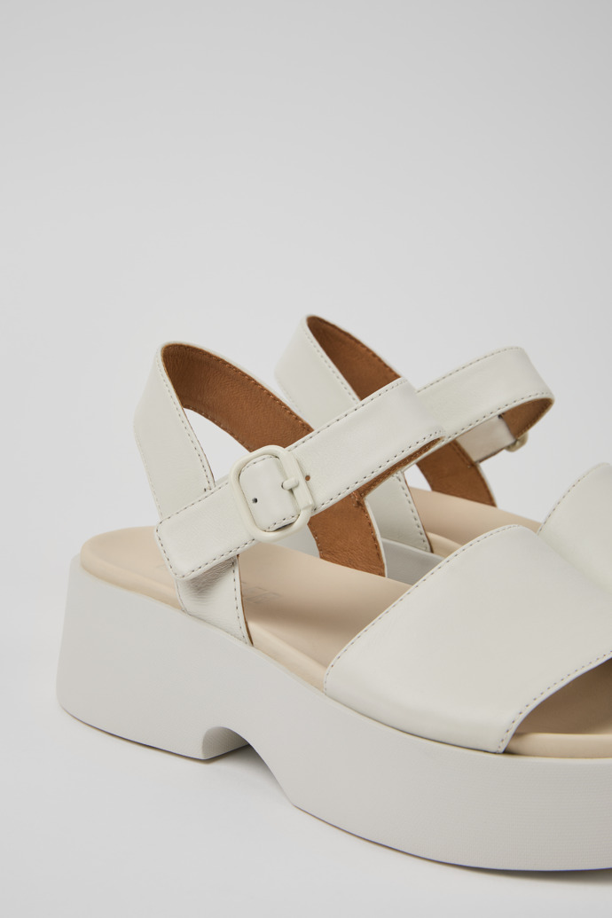 Close-up view of Tasha White Leather Sandals for Women.