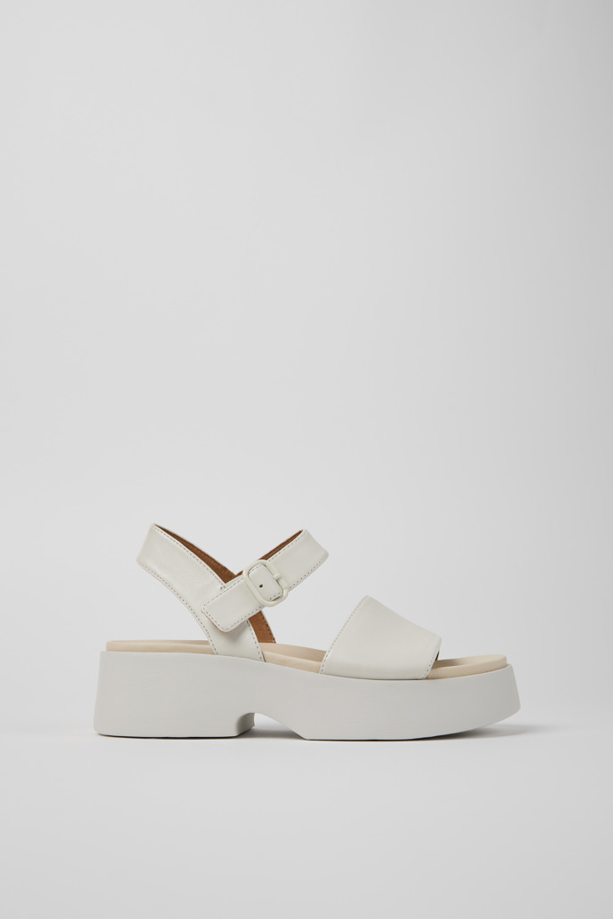 Side view of Tasha White Leather Sandals for Women.