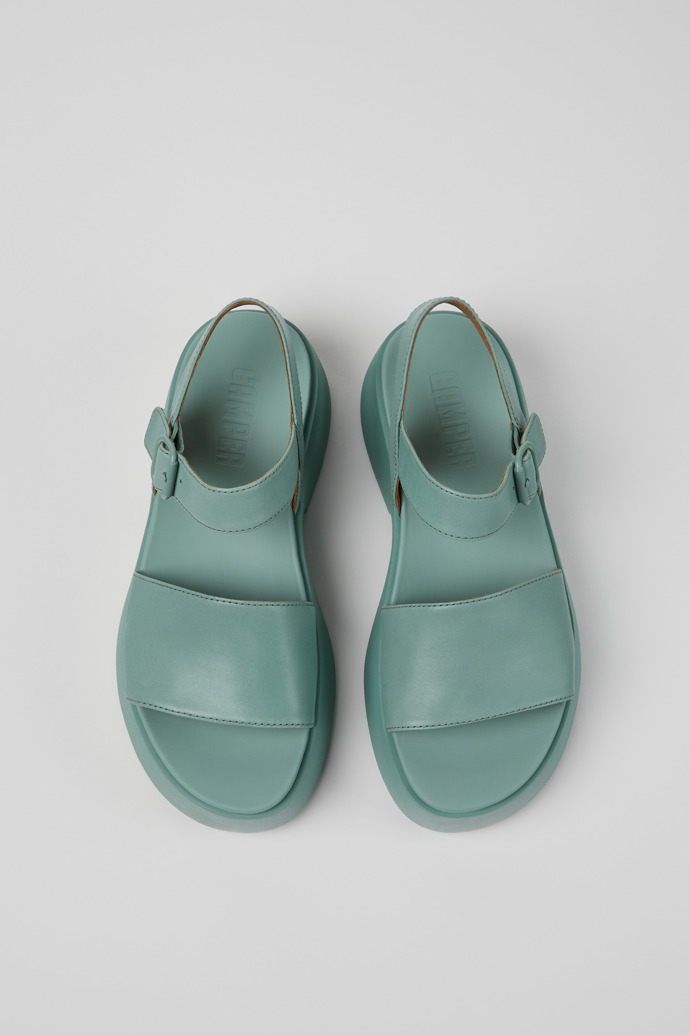 Overhead view of Tasha Green Leather Sandals for Women.