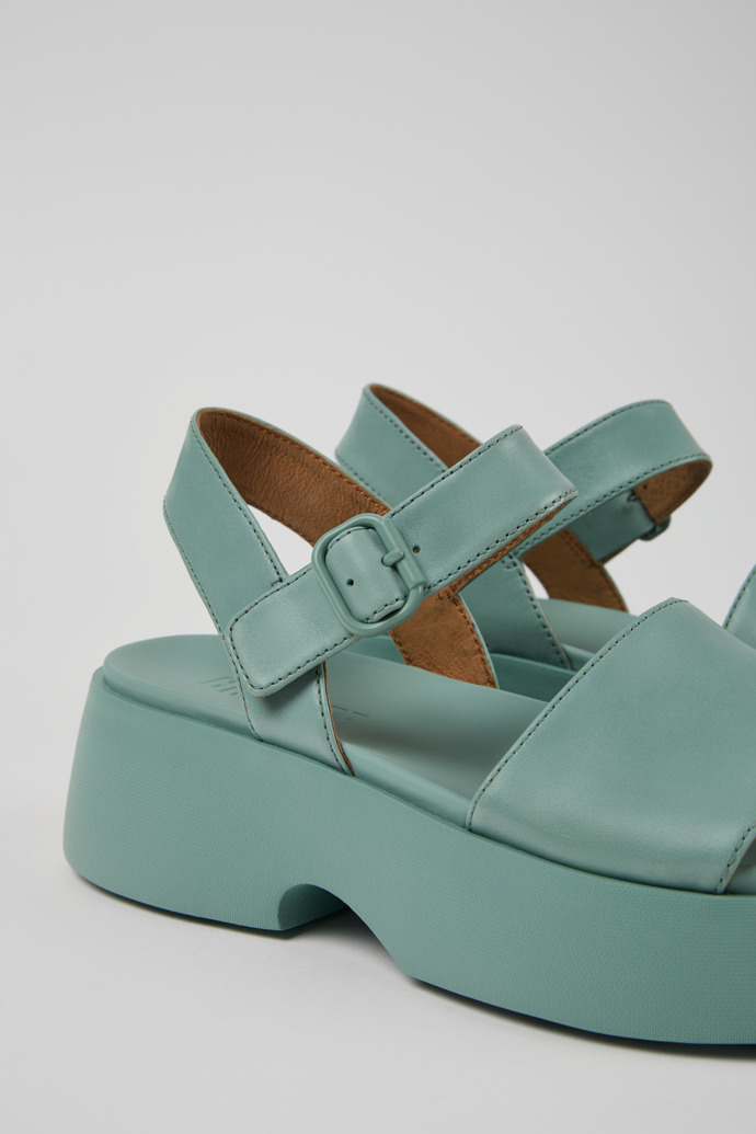 Close-up view of Tasha Green Leather Sandals for Women.