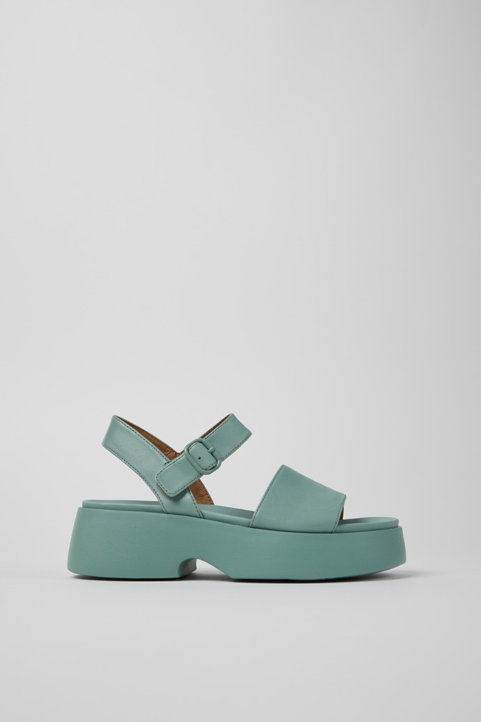 Side view of Tasha Green Leather Sandals for Women.