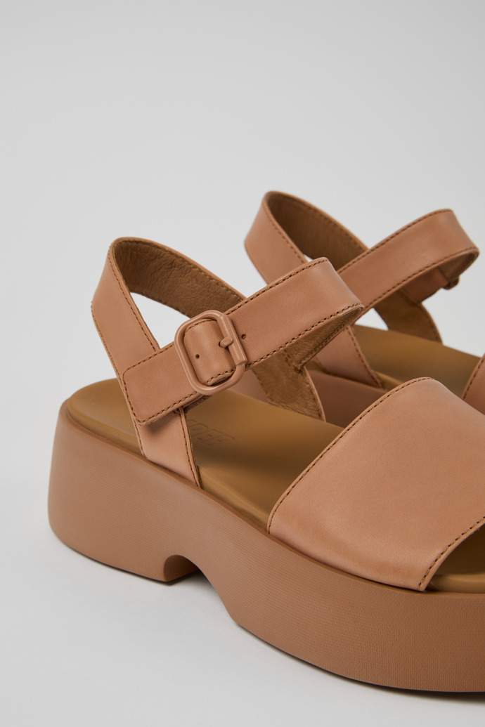 Close-up view of Tasha Nude Leather Sandals for Women.