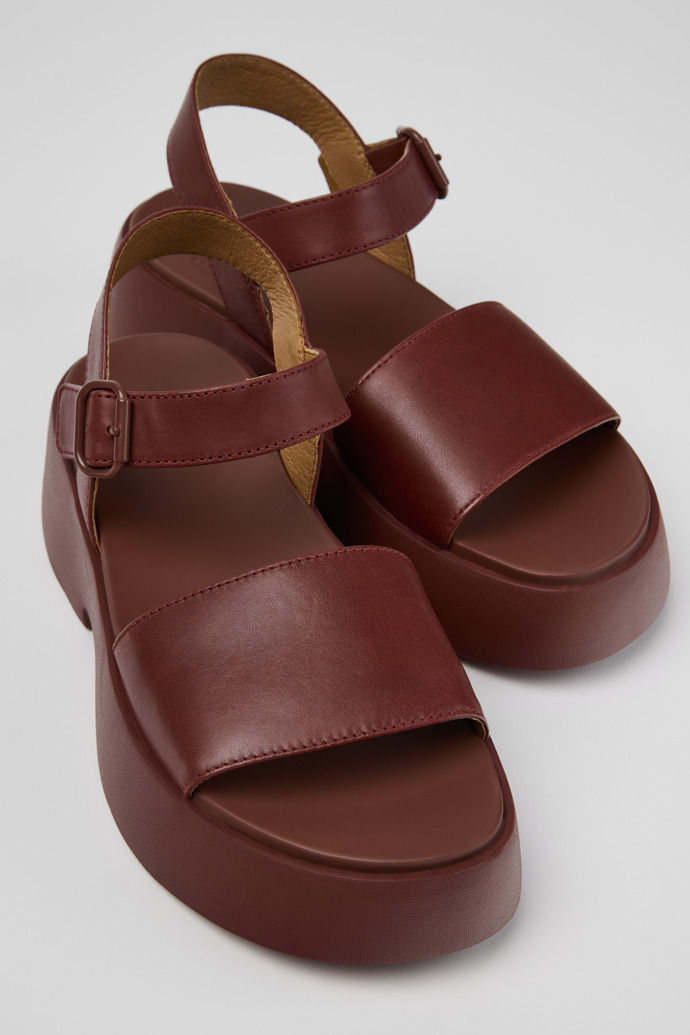 Close-up view of Tasha Burgundy Leather Sandals for Women.