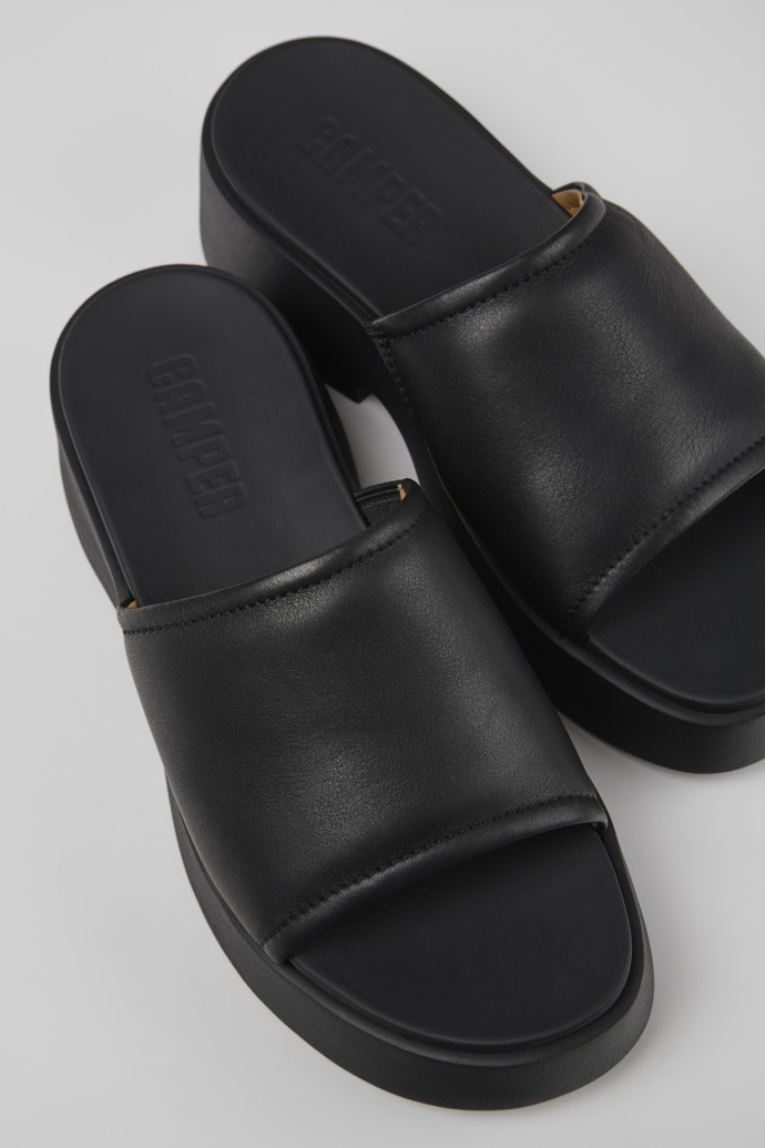 Close-up view of Tasha Black Leather Slide for Women