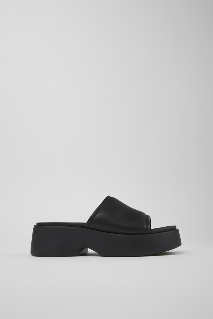 Image of Side view of Tasha Black Leather Slide for Women