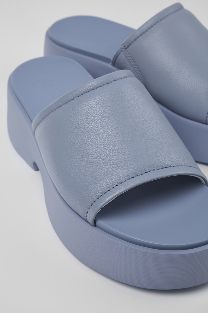 Close-up view of Tasha Blue Leather Slide for Women