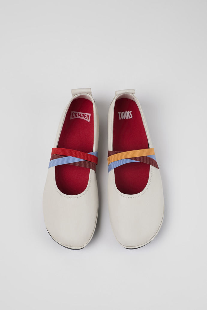 Overhead view of Twins White Leather Moccasins/Ballerinas for Women.