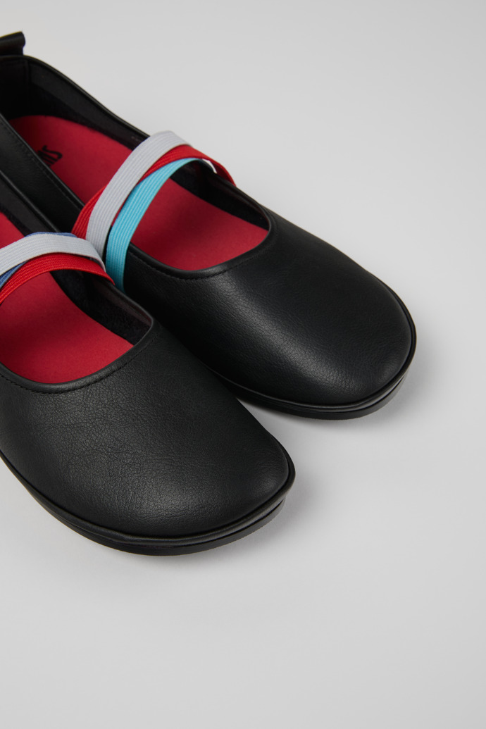 Close-up view of Twins Black Leather Moccasins and Ballerinas for Women.