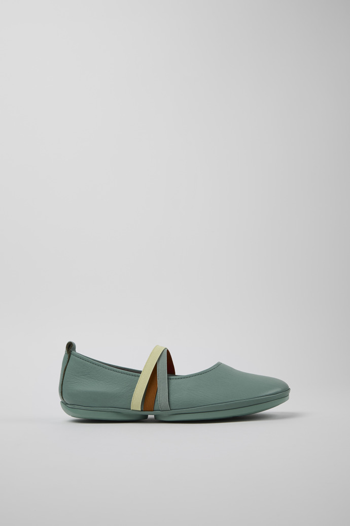 Side view of Twins Green Leather Moccasin Ballerina for Women.