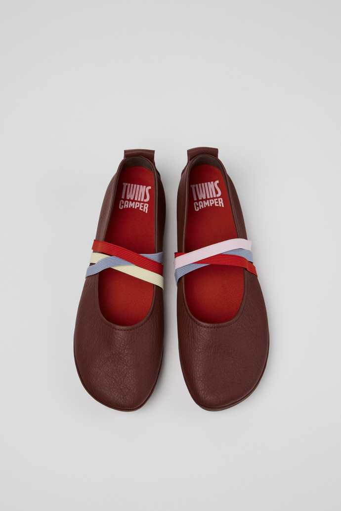 Overhead view of Twins Burgundy Leather Ballerinas for Women.