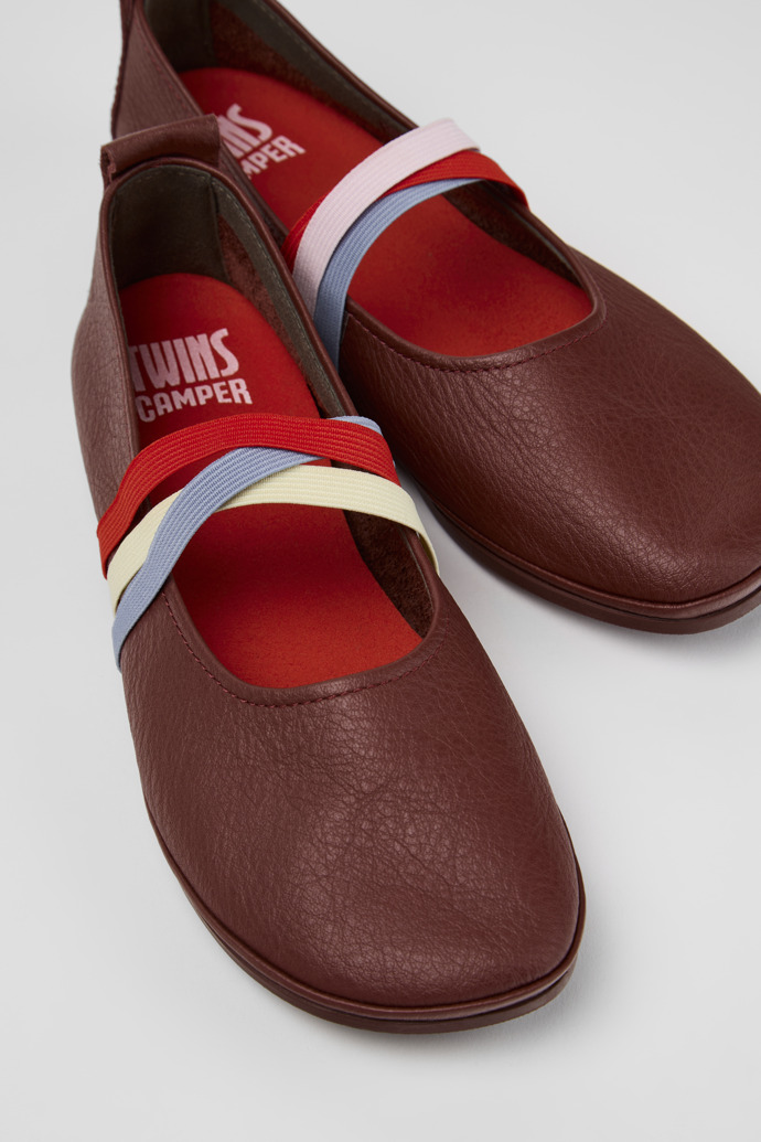 Close-up view of Twins Burgundy Leather Ballerinas for Women.
