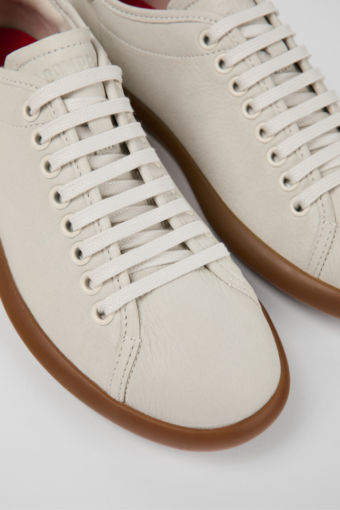 Close-up view of Pelotas Soller White Leather Sneaker for Women