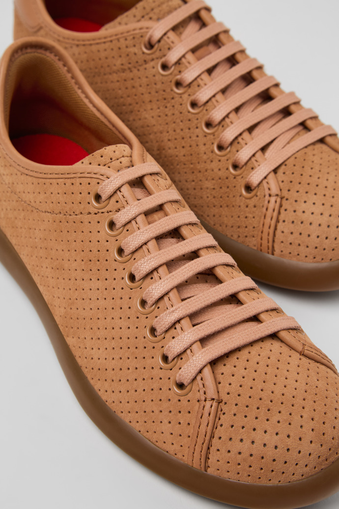 Close-up view of Pelotas Soller Nude Nubuck and Leather Sneakers for Women.