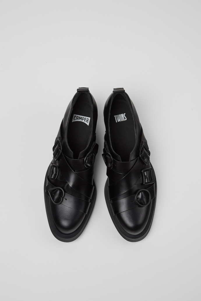 Overhead view of Twins Black leather shoes for women