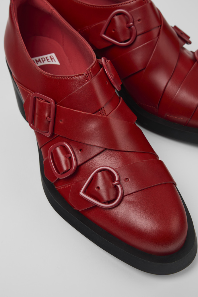 Close-up view of Twins Red leather shoes for women